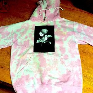 men’s small (sm) pink rose hooded sweatshirt #tyedye #washedout #alternative